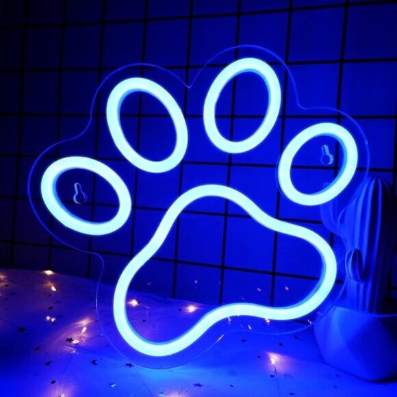 Paw Neon Sign, Dogs Paw Neon Light, Custom Cats Paw Led Sign  New Dog Paw Print Neon Sign, Blue LED Wall Light for Kids Room Decor & for Gifts